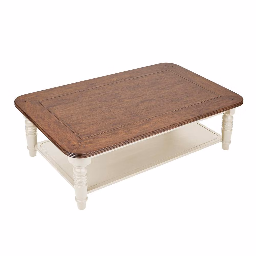 Statement Furniture Queensbury Coffee Table with Oak Top and Shelf in Cotswold Cream, W126 x D76 x H42 cm – 3