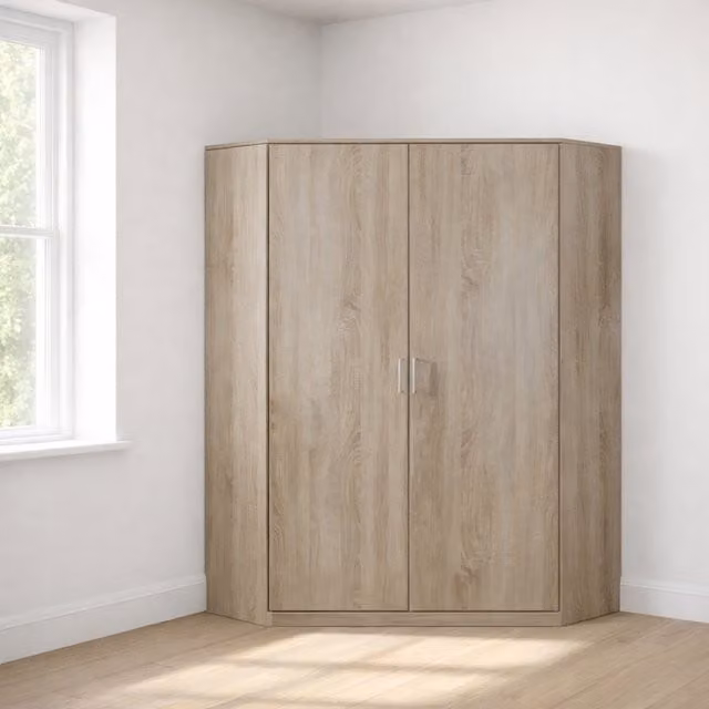 Tjs Osaka 2 Door Corner Oak Wardrobe in Brown
