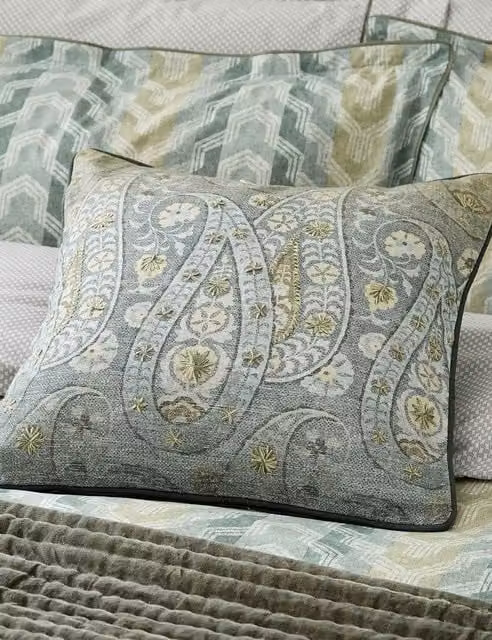 Bedeck of Belfast Reya Emira Pure Cotton Paisley Square Cushion in Blue Mix