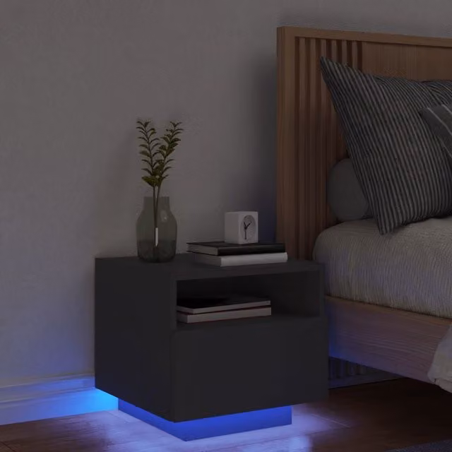 Berkfield Home Modern Black Bedside Cabinet with Integrated LED Lighting W/D/H: 40 x 39 x 37 cm