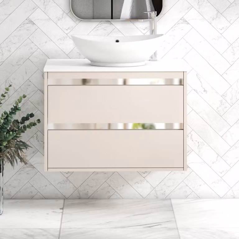Royal Bathrooms Orion 800mm Warm Taupe Wall Hung Vanity Unit with White Amaze Basin and Chrome Accent Trim