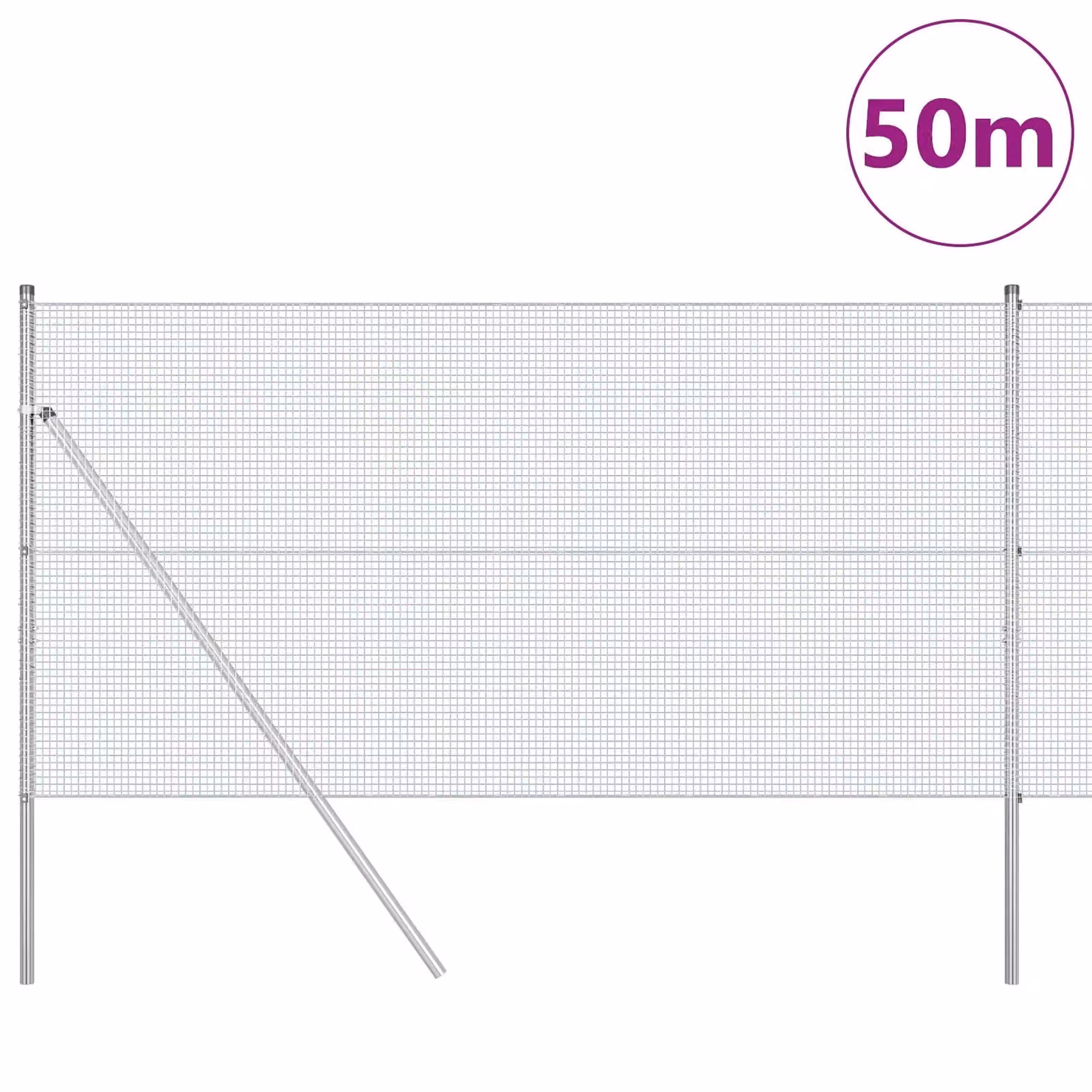 Berkfield Home Grey Galvanised Steel Welded Wire Fence with 13 Posts, 1 x 50 m – 2
