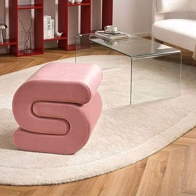 Wyld and Coco Pink Velvet S-Shape Foam-Filled Pouffe Footstool