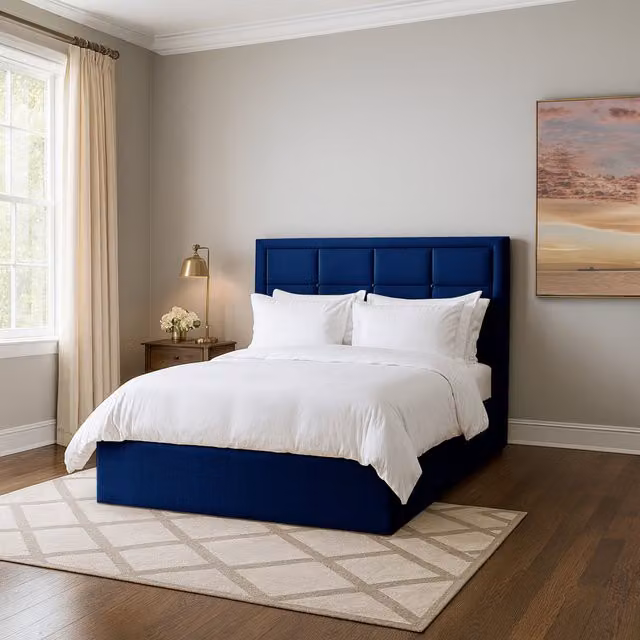 Desire Deco Arko Blue Velvet Upholstered Storage Bed with Drawers W/D/H: 120 x 200 cm