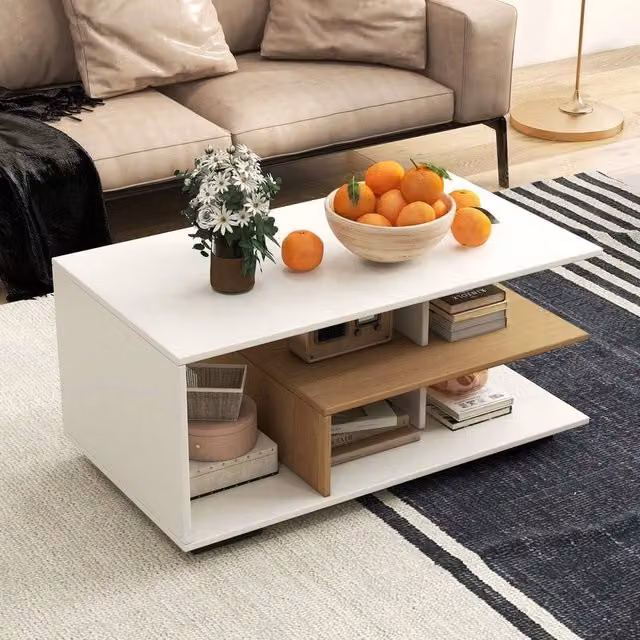 Kelvenix Modern 3-Tier L-Shaped Coffee Table in White – 1