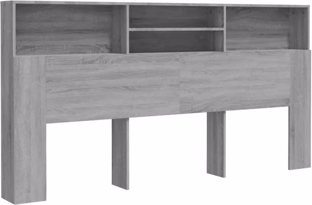 Berkfield Home Grey Sonoma Headboard Cabinet with Bedside Shelves, W: 200 cm, D: 19 cm, H: 103.5 cm