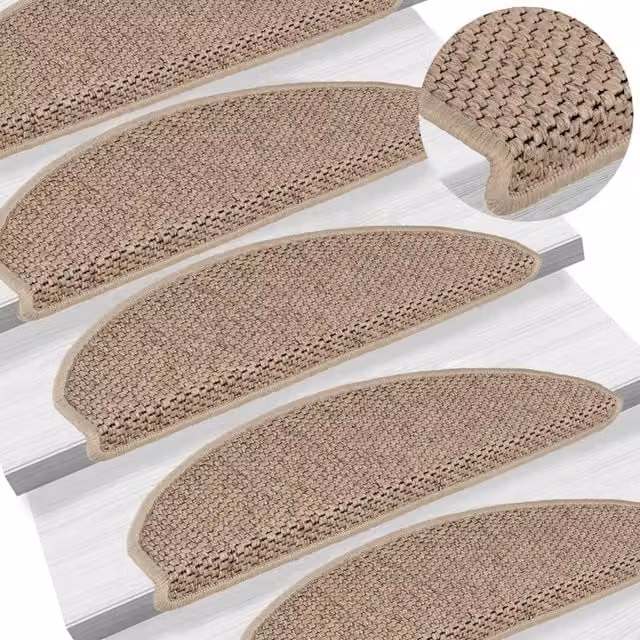 Berkfield Home Self-adhesive Sisal-Look Stair Mats, 15 Pieces, Beige Sand, W/D/H: 65 x 21 x 4 cm – 1