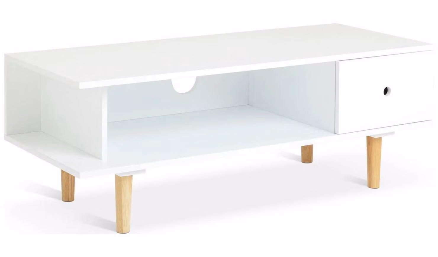 Cato White 1 Drawer TV Unit Scandinavian Style Media Storage Cabinet W/D/H: 110 x 45 x 39.9 cm