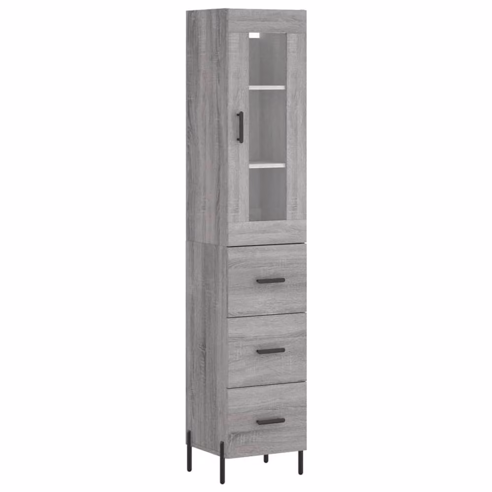 Berkfield Home Grey Sonoma Modern Highboard with Doors and Drawers, W/D/H: 34.5 x 34.0 x 180.0 cm – 3