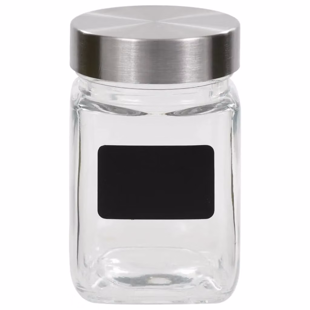 Berkfield 12 Piece Glass Home Storage Jars with Stickers, Black, 300 ml each – 2
