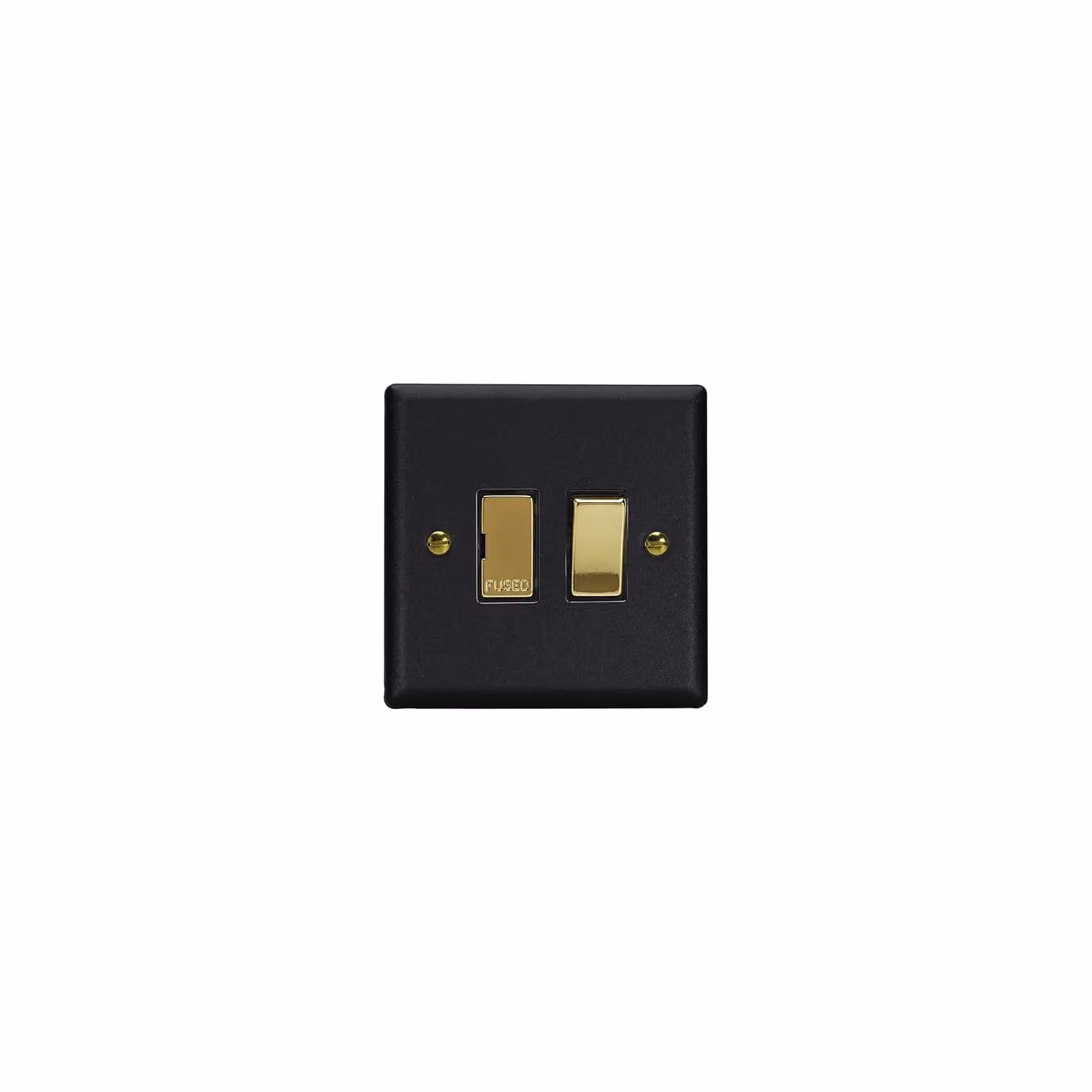 Varilight Vogue Collection 1-Gang Switched Fused Spur in Matt Black with Brass Insert – 5