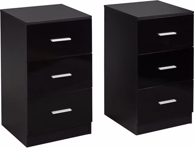 Costway Set of 2 Black 3-Drawer Storage Chests and Night Stands