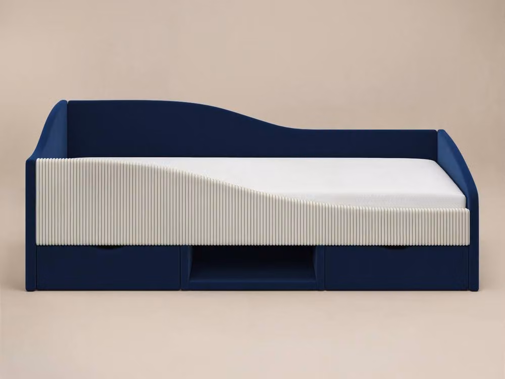 Flair Aubrey Velvet Storage Low Sleeper Bed in Blue with Beige Cord, Single W/D/H: 90 x 200 cm – 3