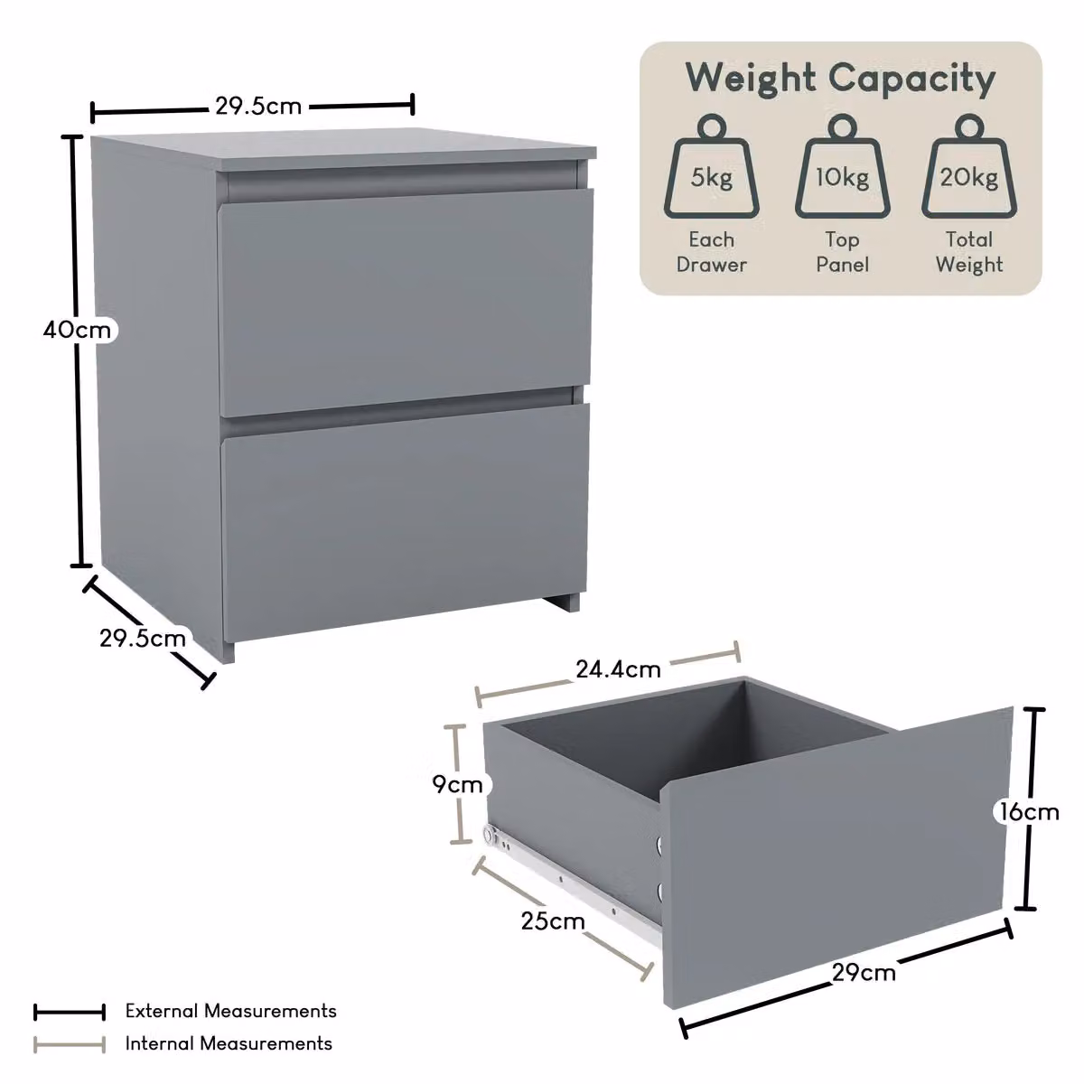 Vida Designs Denver 2 Drawer Bedside Cabinet in Grey – 3