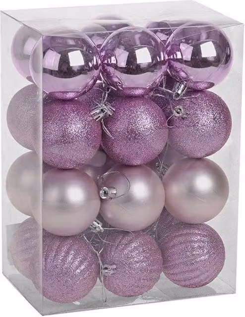 KDMD Pink Shatterproof Round Christmas Baubles, 24 Pack, Diameter: 6 cm – 1