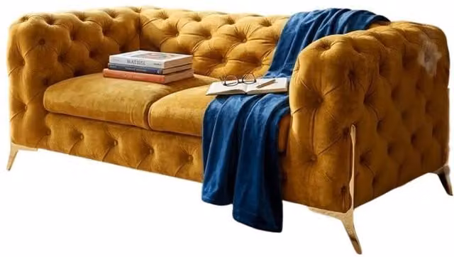 Stratus Interiors Gold Plush Velvet 2 Seater Chesterfield Sofa – 1