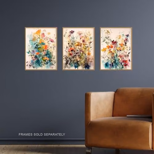 Artery8 Set of 3 A4 Wildflowers Watercolour Floral Artworks, Multicolour Unframed Paper Poster Prints – 2