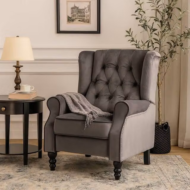 LUXURY LIFE Ashford Manual Push Back Recliner Armchair in Grey Velvet