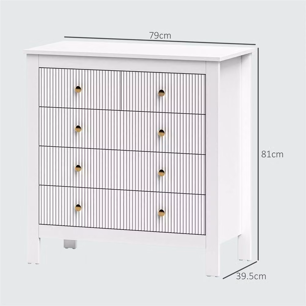 EONLION Modern 5 Drawer White Bedroom Chest of Drawers with Gold Details, Width: 100 cm – 2