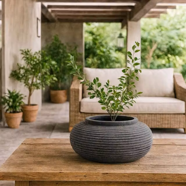 Wyld Haus Grey Ceramic Round Tabletop Planter