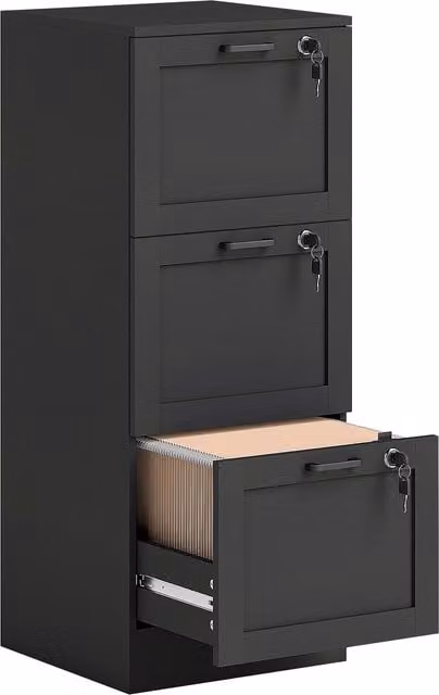 HOMCOM Modern 3-Drawer Filing Cabinet with Lock in Black Matt – 1