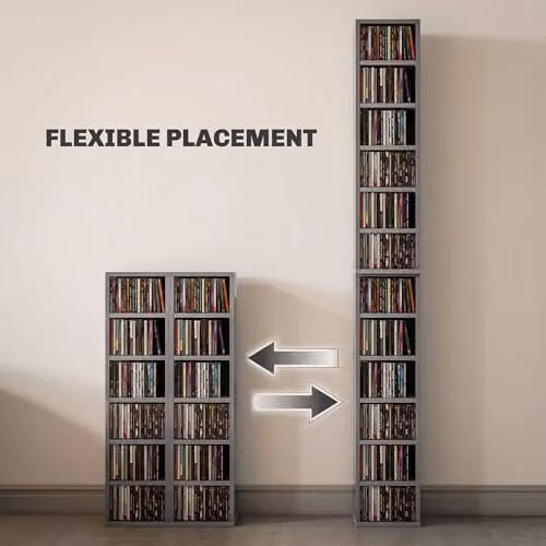 HOMCOM Set of 2 Grey CD and DVD Storage Units with Adjustable Shelves – 4