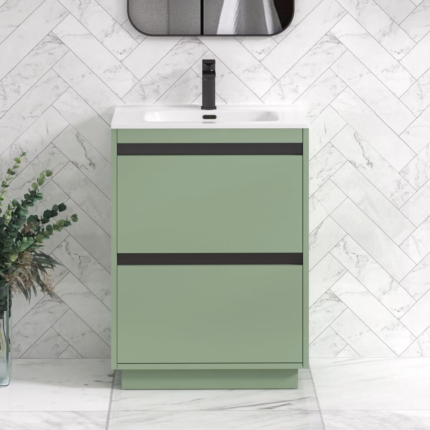 Royal Bathrooms Orion Mint Green 2 Drawer Floor Standing Vanity Unit with Ceramic Basin