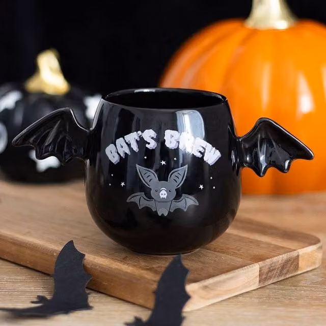 Uniqueful Bat's Brew Bat Wing Ceramic Mug in Black, 550ml