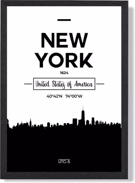 ARTZE New York City Skyline Black and White Framed Photograph, A2, Black Frame – 1