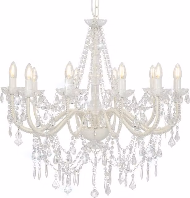 Berkfield Home White Crystal and Metal Suspended Chandelier for 12 x E14 Bulbs – 1