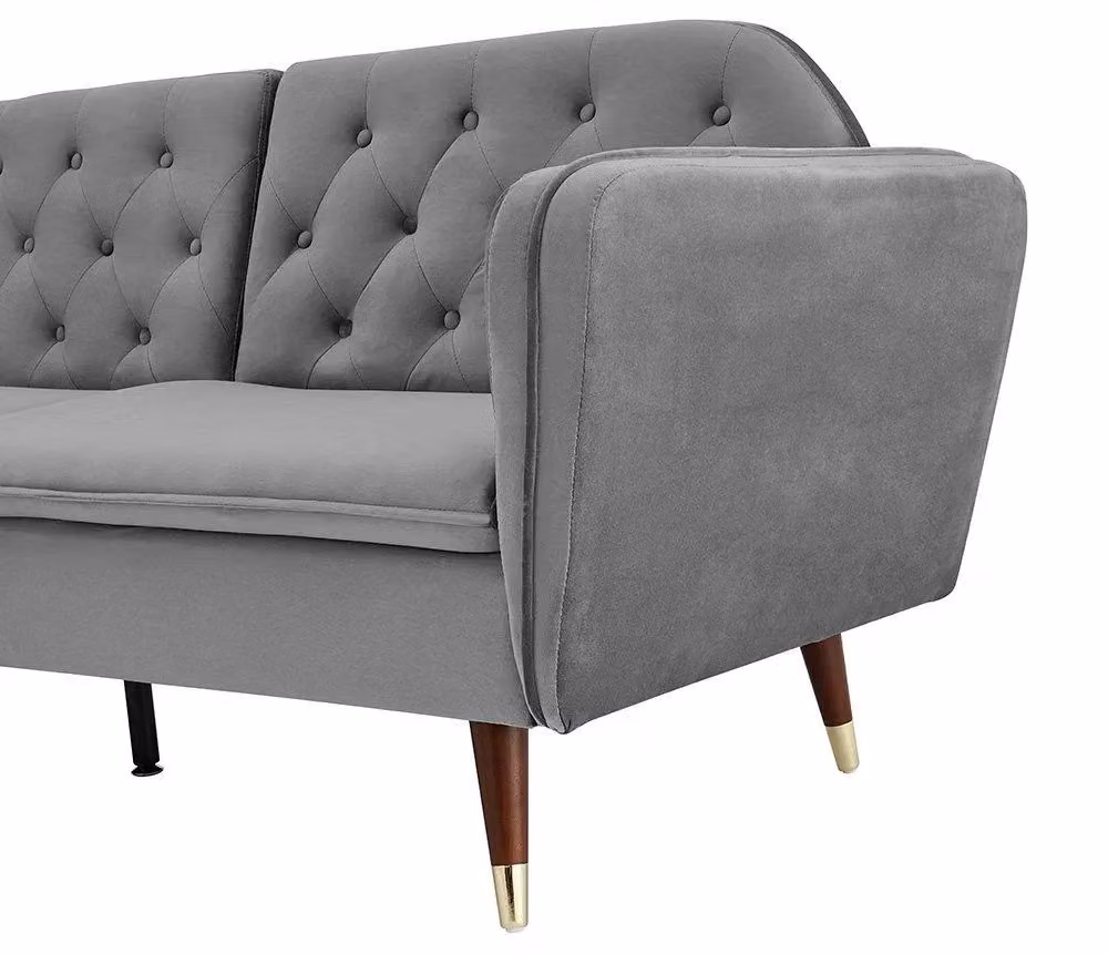 Home Detail Whitby Chesterfield Design Velvet Sofa Bed in Dark Grey with Gold Metal Tipped Wooden Legs – 2