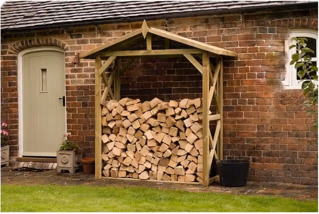 Forest Garden Large Rustic Brown Wall-Mounted Apex Log Store W/D/H: 90.0 x 59.0 x 214.3 cm – 6