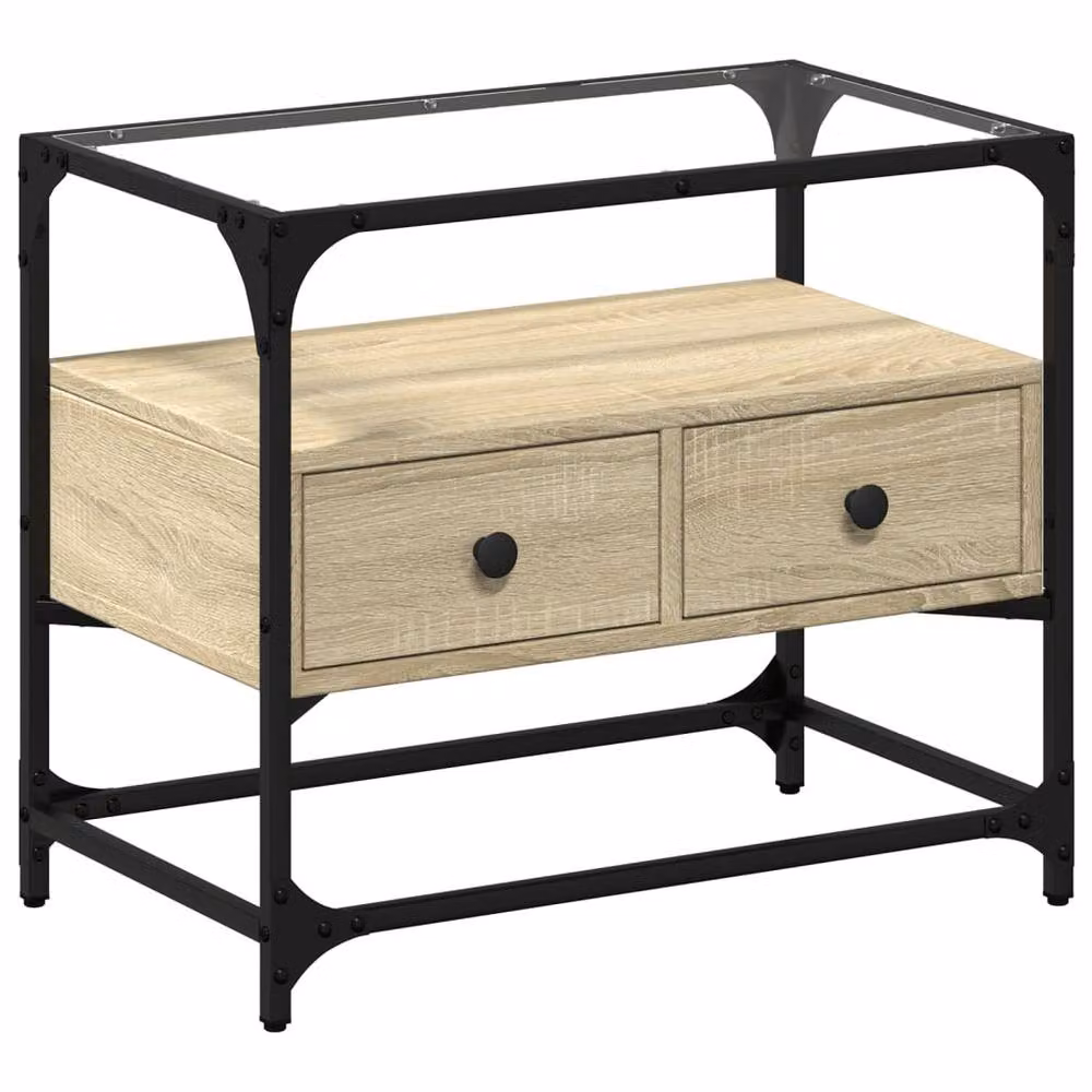 Berkfield Home Industrial TV Cabinet with Glass Top in Sonoma Oak, W/D/H: 60 x 35 x 51 cm – 2
