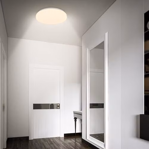 Briloner White LED Ceiling Light with Motion Sensor, IP54, Warm White, W/D/H: 27 x 27 x 6.5 cm – 4