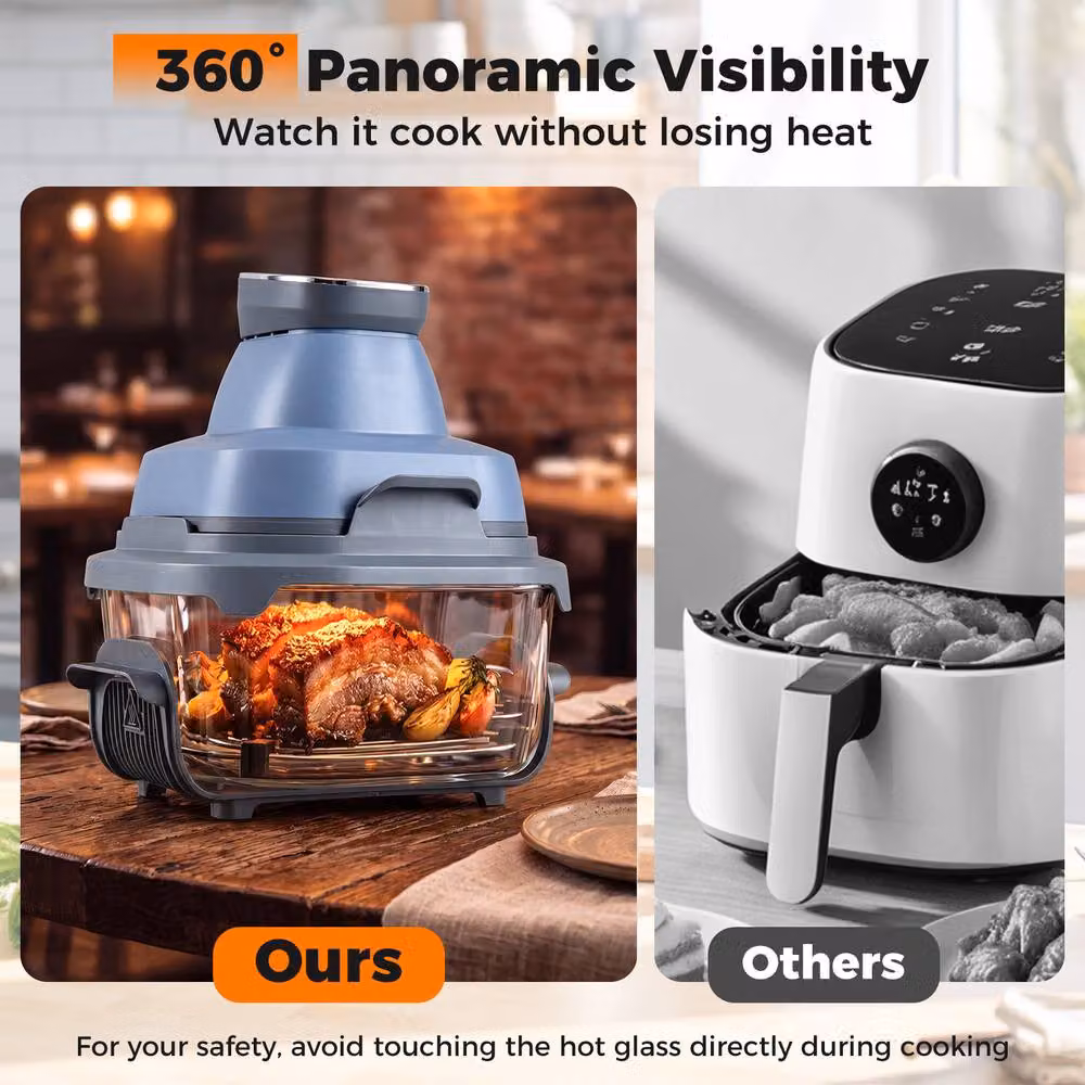 Costway 6-in-1 Portable Dual Glass Air Fryer and Baker in Blue, 4L and 1.7L Capacity – 5