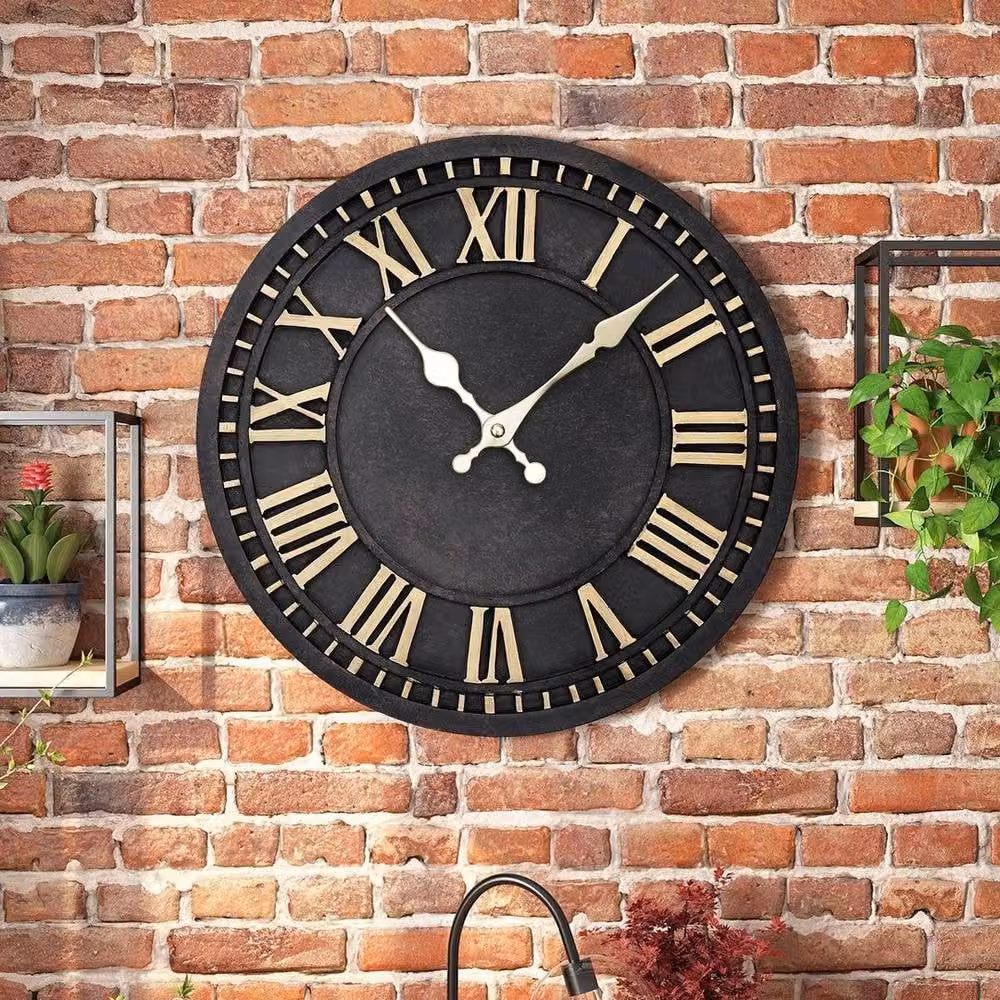 Kelvenix Black Metal Round Outdoor Garden Wall Clock with Silent Quartz Movement, Diameter: 30.48 cm – 4
