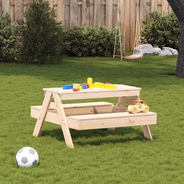 Berkfield Home Kids Picnic Table in Light Brown Solid Wood Pine, W/D/H: 88 x 97 x 52 cm – 1