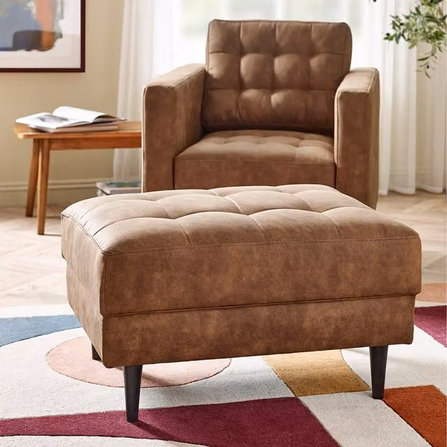 FurnitureboxUK Juno Brown Faux Leather Rectangular Footstool