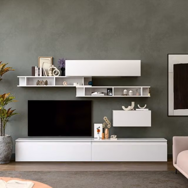 Decorotika Elche Wall Mounted Entertainment Center in High Gloss White