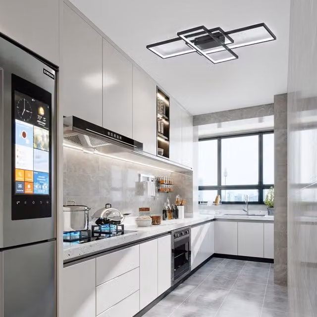 Livingandhome Modern Rectangular LED Semi Flush Ceiling Light, Black, 72W