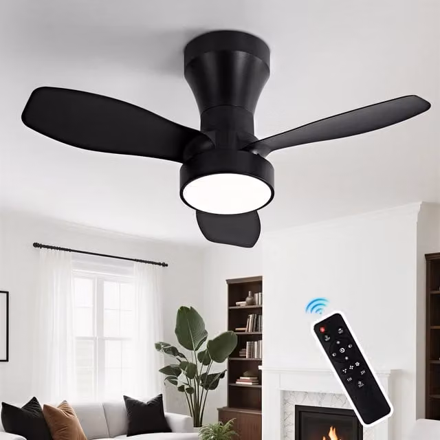 Harper Living Compact LED Ceiling Fan Light with Remote Control and Dimmable Function, Black