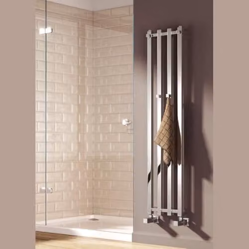Reina Todi Chrome Designer Heated Towel Rail, Silver, H: 80 cm, W: 10.8 cm