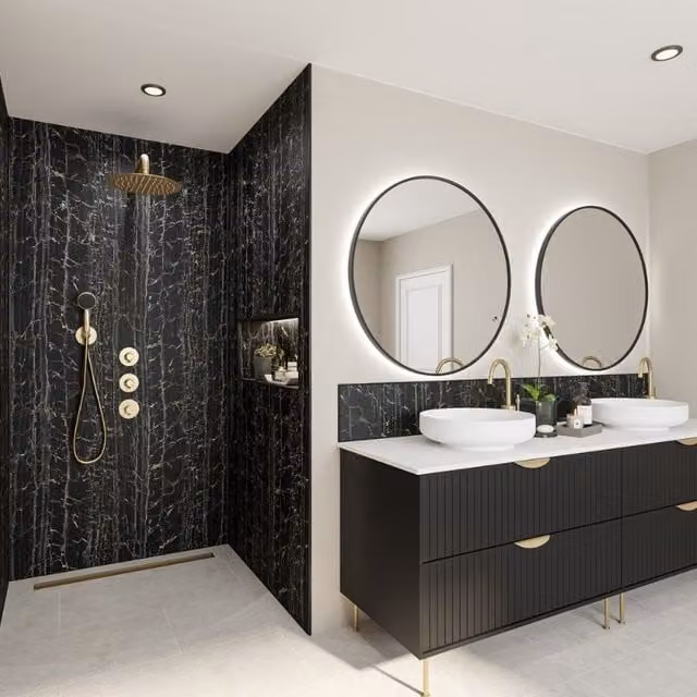 Wetwall Nero Portoro Black Stone Look Bathroom Wall Panel W/H: 244 x 120 cm, Thickness: 4 mm