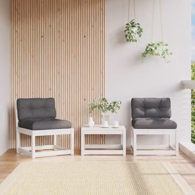 Berkfield Home 2-Seater Outdoor Garden Sofa Set with Cushions in White Solid Pine Wood