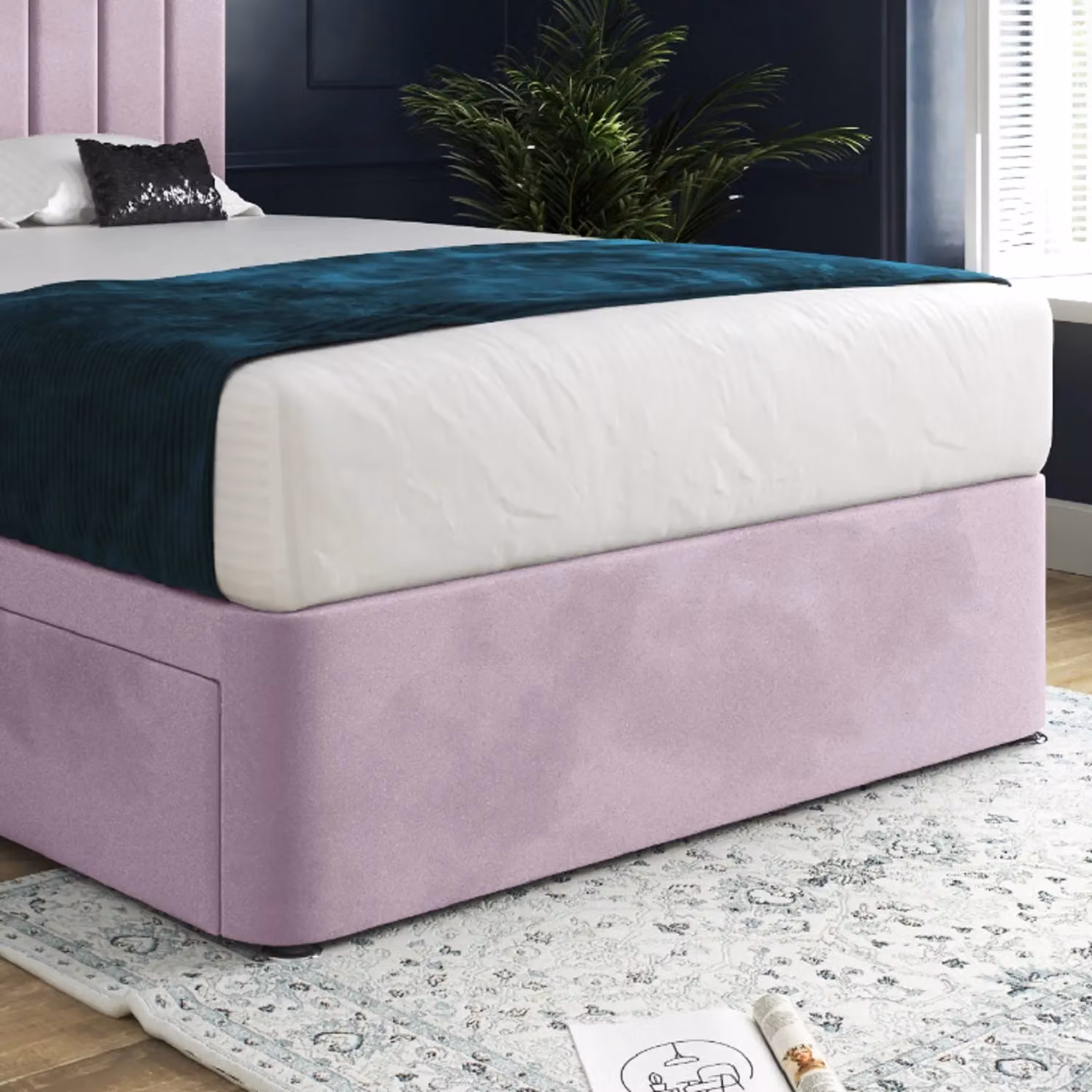 Casani KDMD Enrico Modern Upholstered Velvet Designer Bed Frame in Pink, W/D/H: 120 x 200 x 137 cm – 4