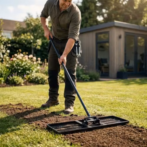 Harbour Housewares Heavy Duty Steel Lawn Levelling Rake in Black, W: 106 cm, D: 25 cm, Handle Length: 170 cm – 7