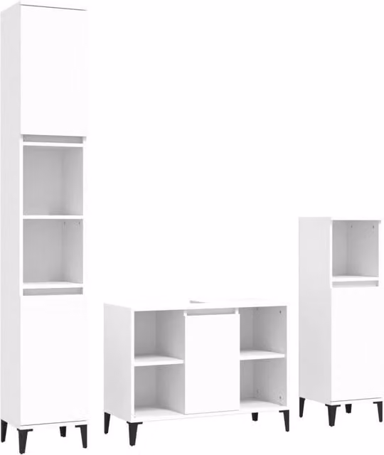 Berkfield Home 3 Piece Modern White Bathroom Furniture Set with Tall Cabinet and Hinged Doors