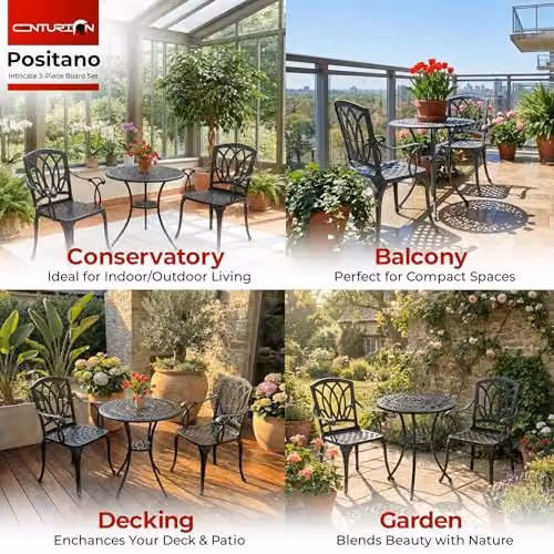 Centurion Supports Positano Black Lacquered Metal Garden and Patio Bistro Set with Table and 2 Chairs – 3