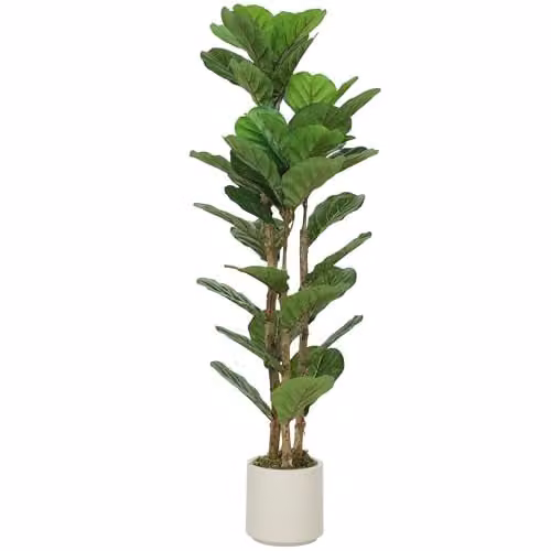 HOMCOM 120cm Artificial Fiddle Leaf Fig Tree with Wood Trunks in Green and White
