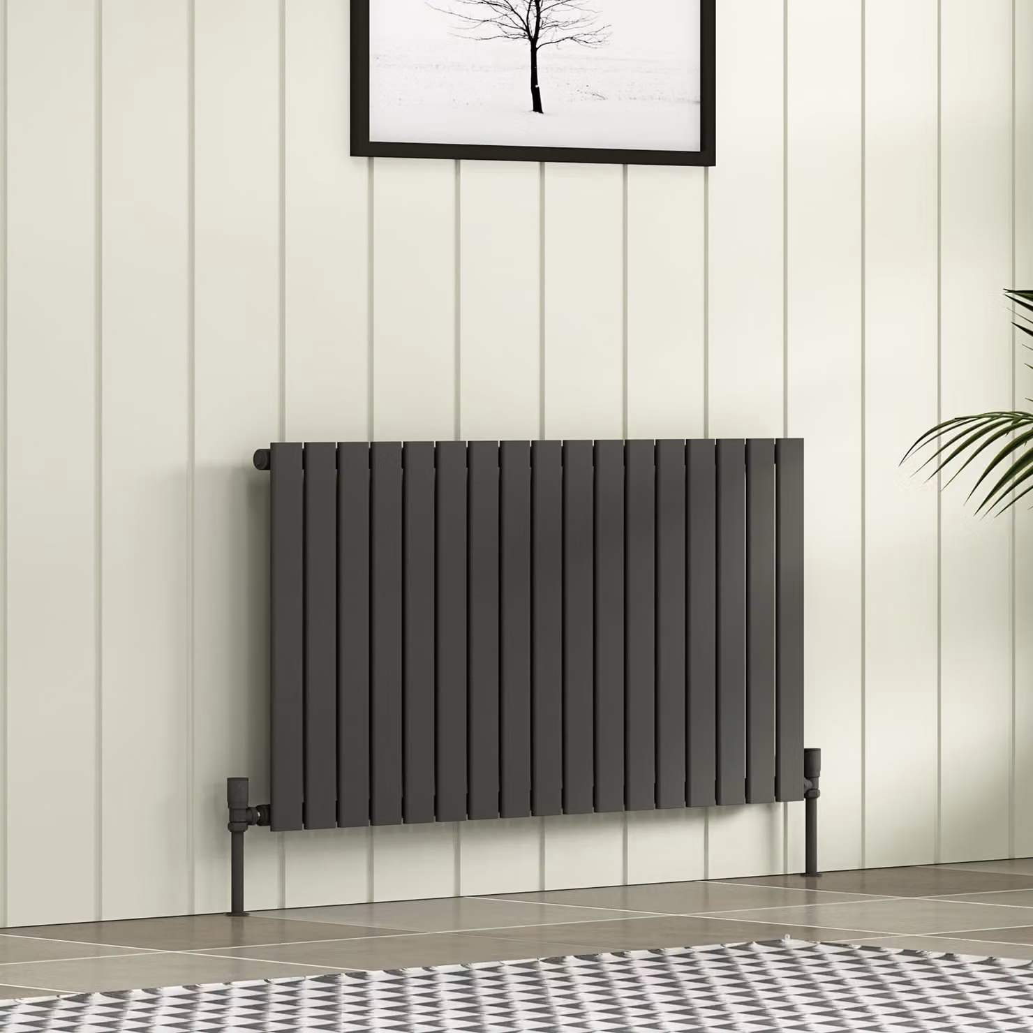 Aurexa Anthracite Single Flat Panel Horizontal Designer Steel Radiator W: 1156 mm, H: 600 mm, D: 60 mm